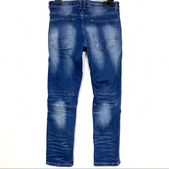 Blue Tar jeans med wash BLUE relaxed fit denim distressed 5 pocket size 34/30 - Picture 3 of 12
